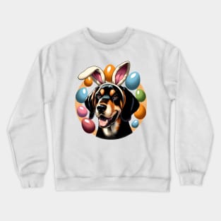 Black and Tan Coonhound with Bunny Ears Celebrates Easter Crewneck Sweatshirt